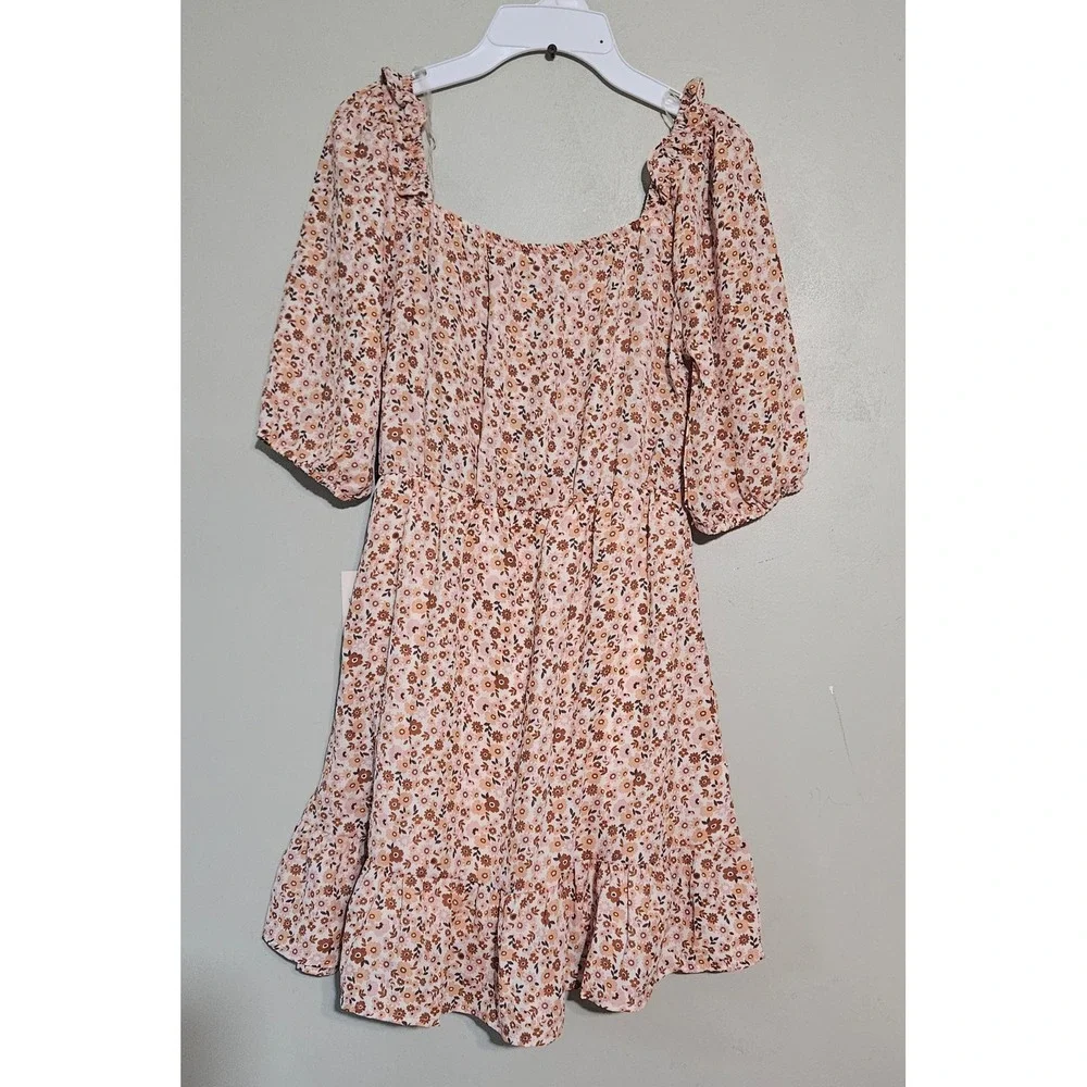 🤎🌼Love Squared Girls Floral Smocked Puff Sleeve Dress Rust Size‎ 10🌸🩵
